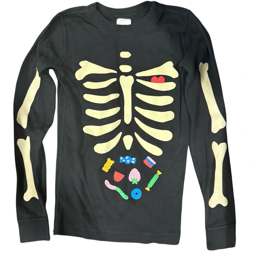 Hanna Andersson Black Skeleton Candy Long Sleeve Top, size 8